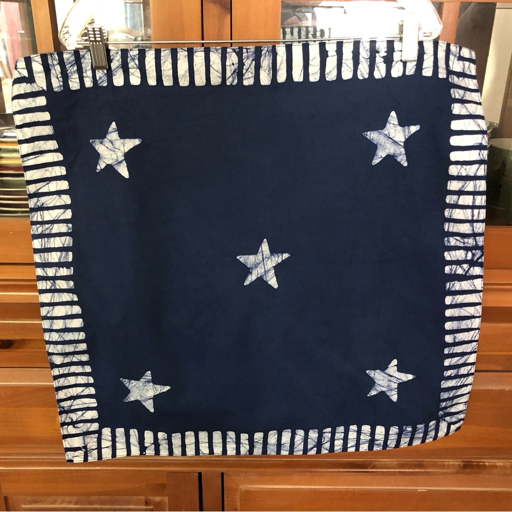 New Navy Star Pattern Bandana with White Batik Accents - Picture 3 of 7